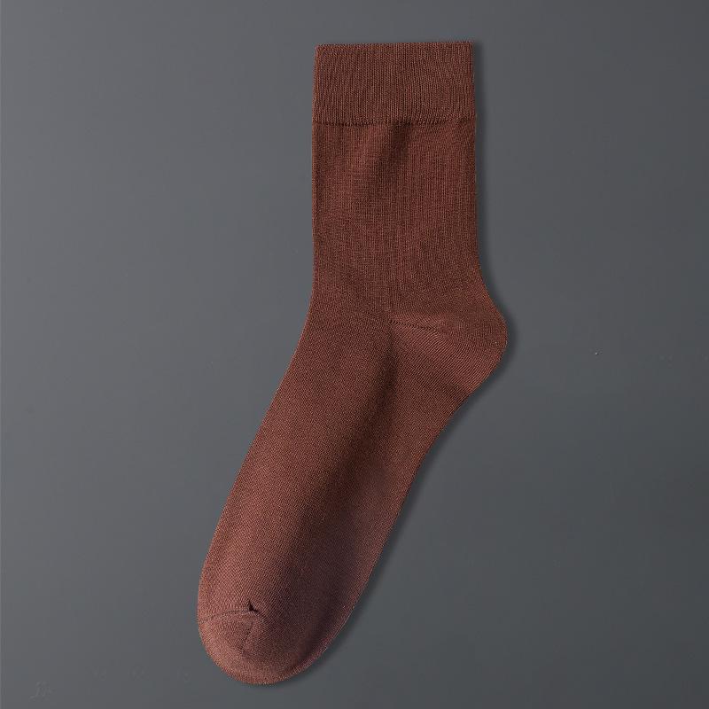 Men's Anti-Odor Sweat-Absorbent Pure Cotton Socks for Autumn/Winter - Simple Business Style Mid-Calf Length