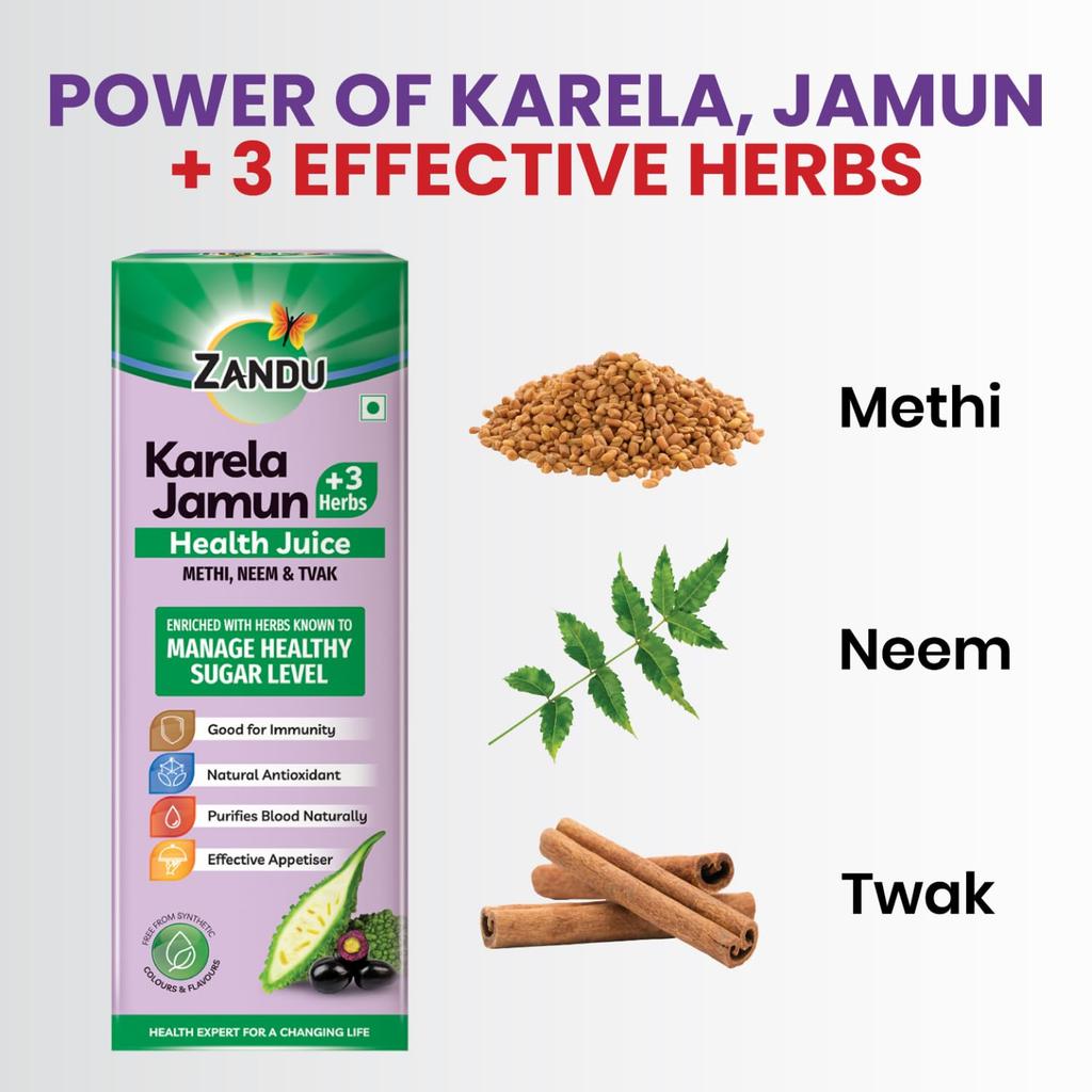 Zandu Karela Jamun Health Juice 1 L Ayurvedic Herbal Wellness Drink Daily Digestive Support Natural Antioxidant Tonic
