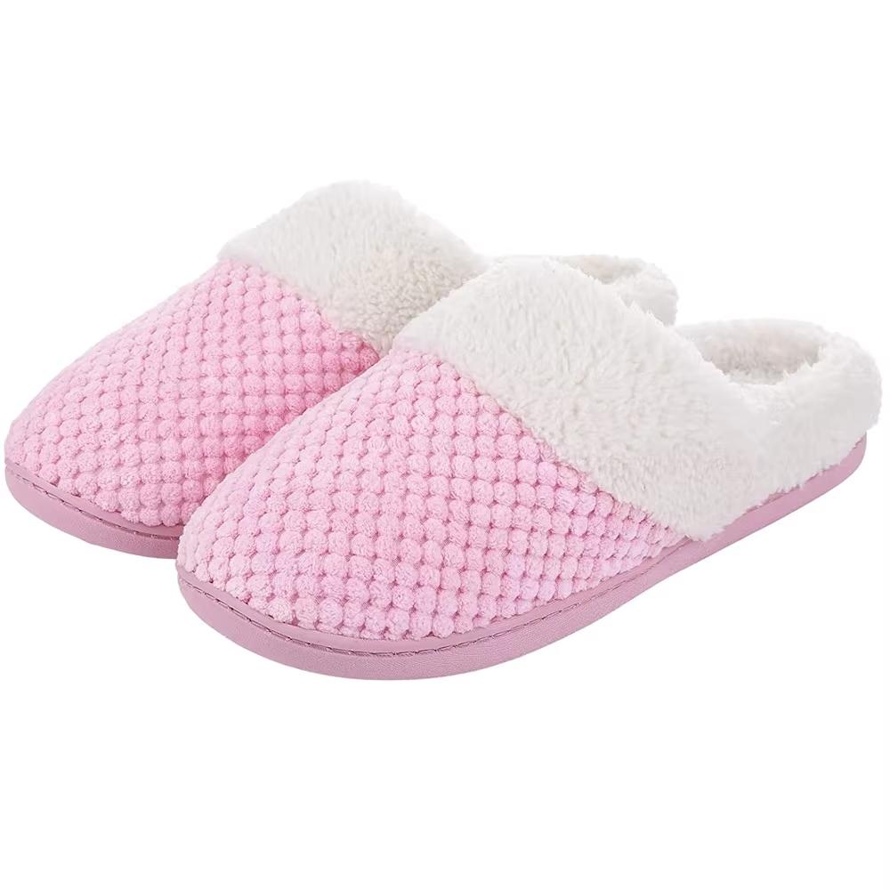 Fashion Smile New Women's Fuzzy Home Slippers Cozy Fleece Lined Winter Warm Slippers Unisex Indoor Non-slip Warm Waffle Fur Cotton Shoes