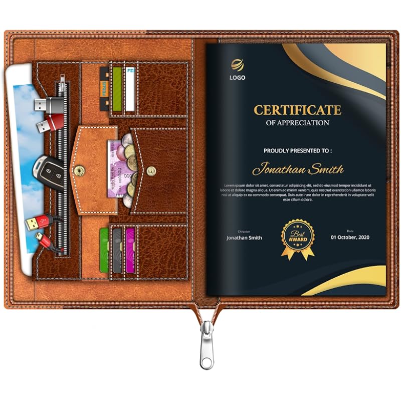 Fedus Document File Folder For Certificates, Leatherette Multipurpose Professional Folder File For Documents, Documents