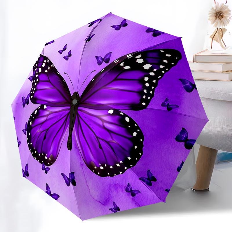 Butterfly Lover Folding Umbrella Fashion Auto-Open 8 Iron Ribs Plastic Handle Foldable Sunshade Perfect Christmas Gifts