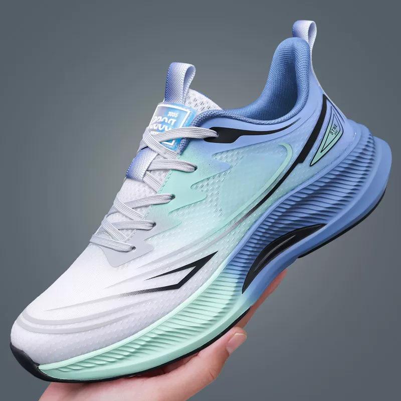 Herren Übergröße 47 Atmungsaktive Leichte Netz-Laufschuhe mit Weicher Sohle & Carbonplatte zur Stoßabsorption 45 blau/weiß