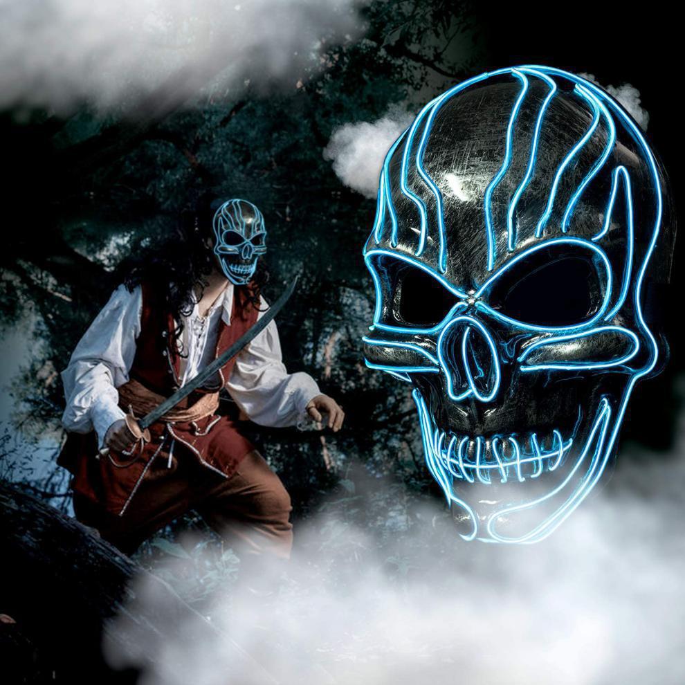 Halloween Horror Glowing LED Cold Light String Plastic Mask Printing None Party Dance Costume Prop