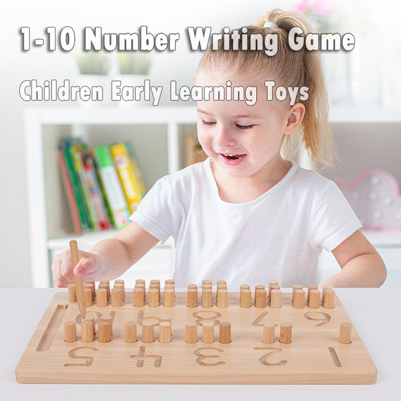 Träpussel med siffror, sorteringsleksaker, Montessorileksaker, småbarn, 1-10 siffror, spårningsbräda, logaritmisk övningsbräda, räkningsmatteleksaker