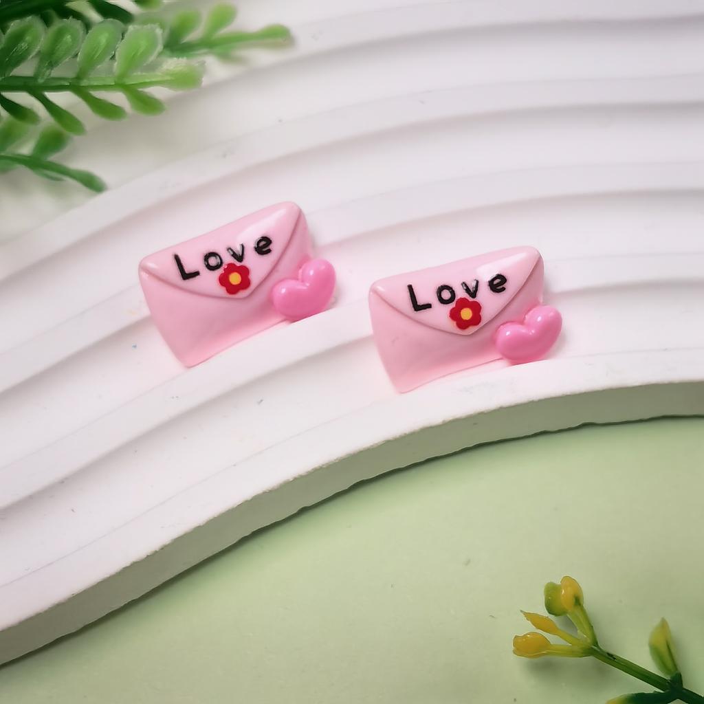 100pcs Valentine's Day Cute Love Heart Envelope Love Letter Resin Charms for Earrings Necklace Keychain Diy Jewelry Making