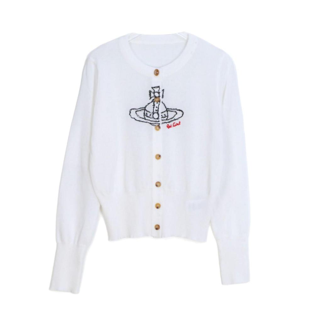 Women's Saturn Embroidery Slim Fit Long Sleeve Linen Cardigan - Versatile Spring/Autumn Knitwear