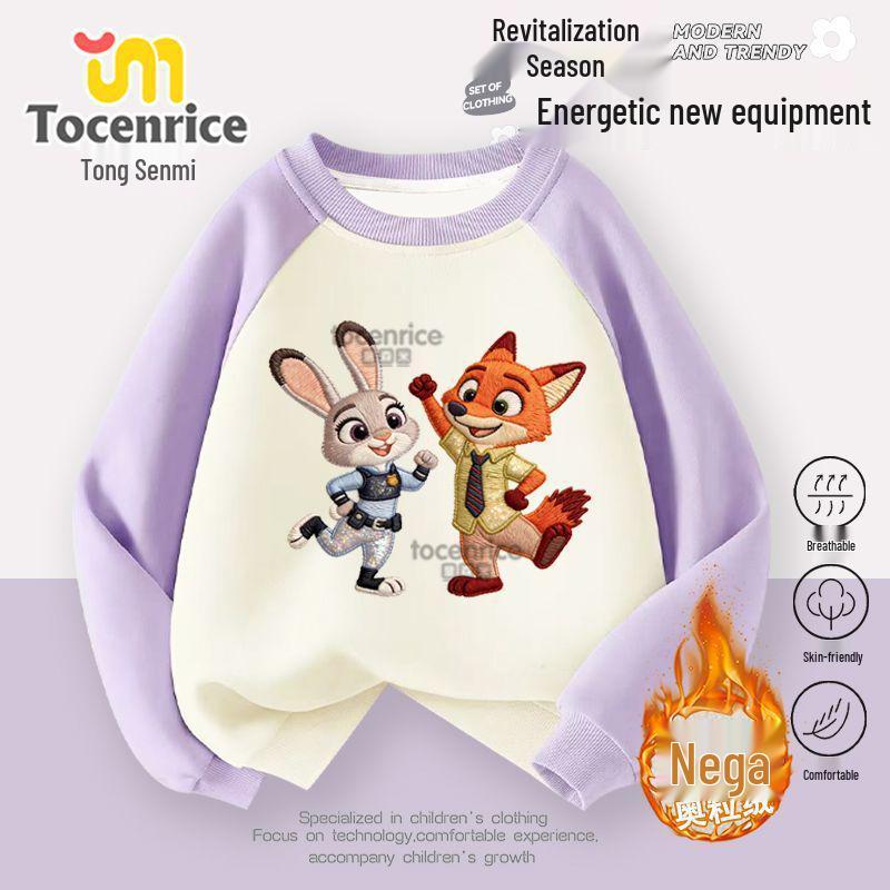 Zootopia Girls' Raglan Sleeve Sweatshirt - Trendy Autumn/Winter Loose Fit Round Neck Top for Kids