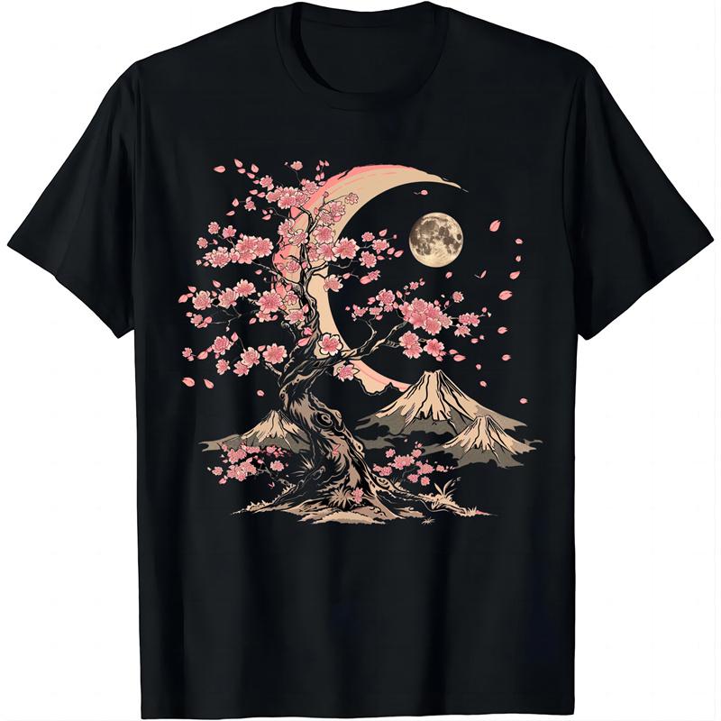 Peach Blossom Pattern TShirt For Unisex Mountain Moon 3D Printed Tees Summer Casual Loose Short Sleeve ONeck Tops Unisex T Shirts