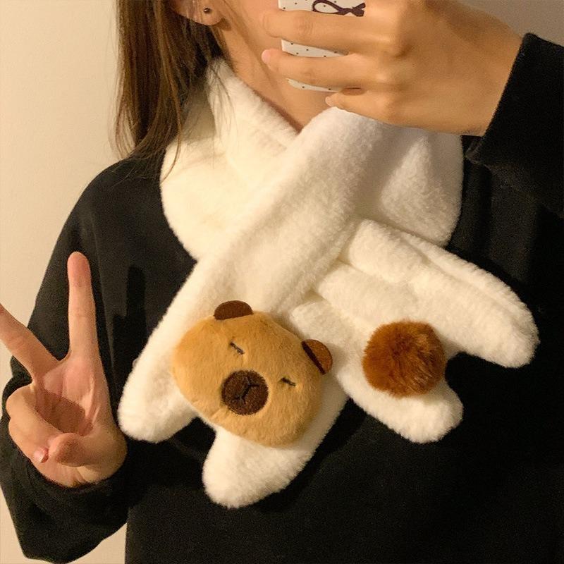 Cute plush gloves for women, plush to keep warm in winter, can hang the neck for riding, cold-proof students, all-inclusive with fingers