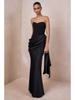 2026 Elegant Strapless Waist-Cinching Formal Dress - European & American Style, Solid Color, Irregular Design