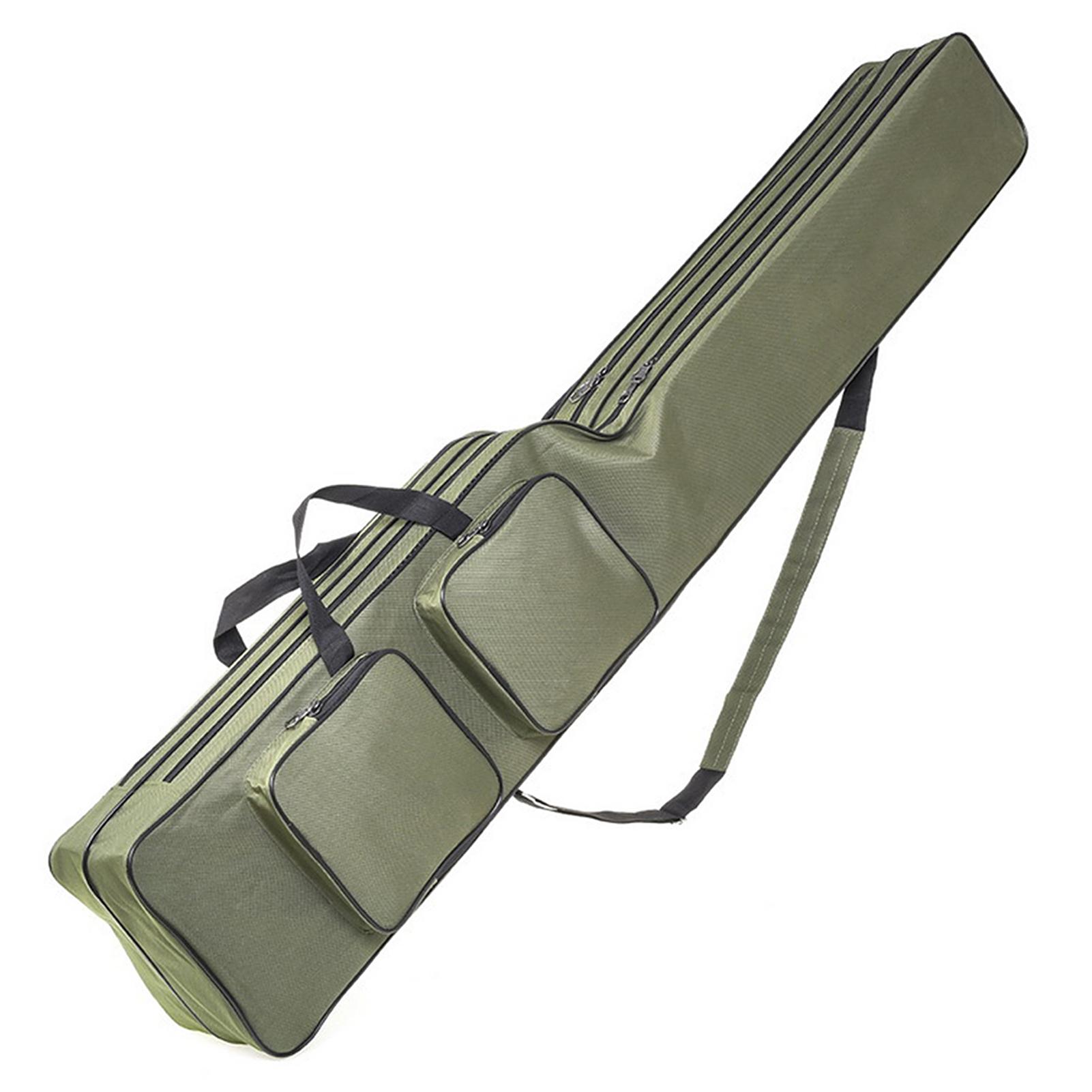 Shoemst Army Green Two Layer 130Cm Fishing Rod Reel Bag Fishing Pole Gear Tackle Tool Carry Case Carrier Travel Bag Storage Bag Organizer