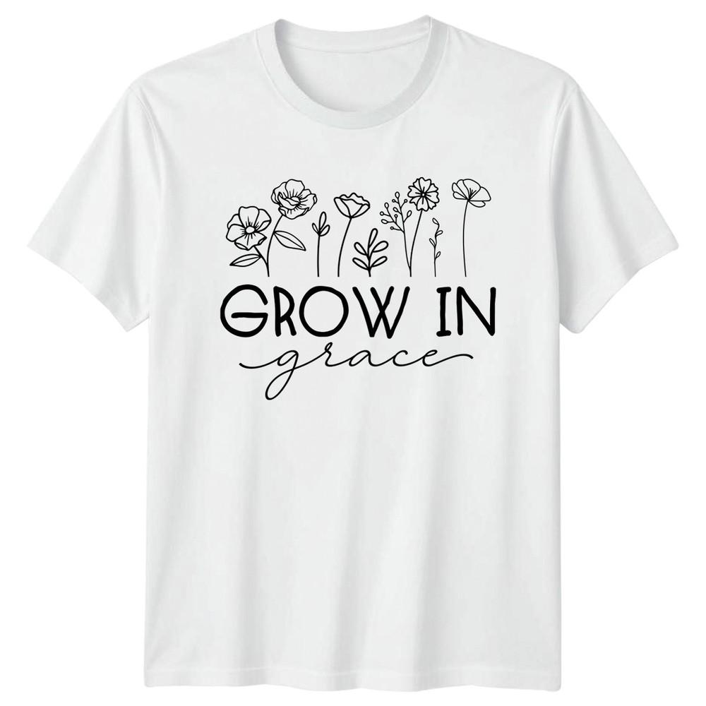 Grow In Grace Unisexs TShirt Floral Botanical Inspirational Lifestyle S