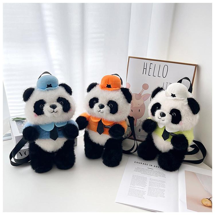 Panda Plush Police Backpack For Girls With Zipper Closure And Cartoon Design