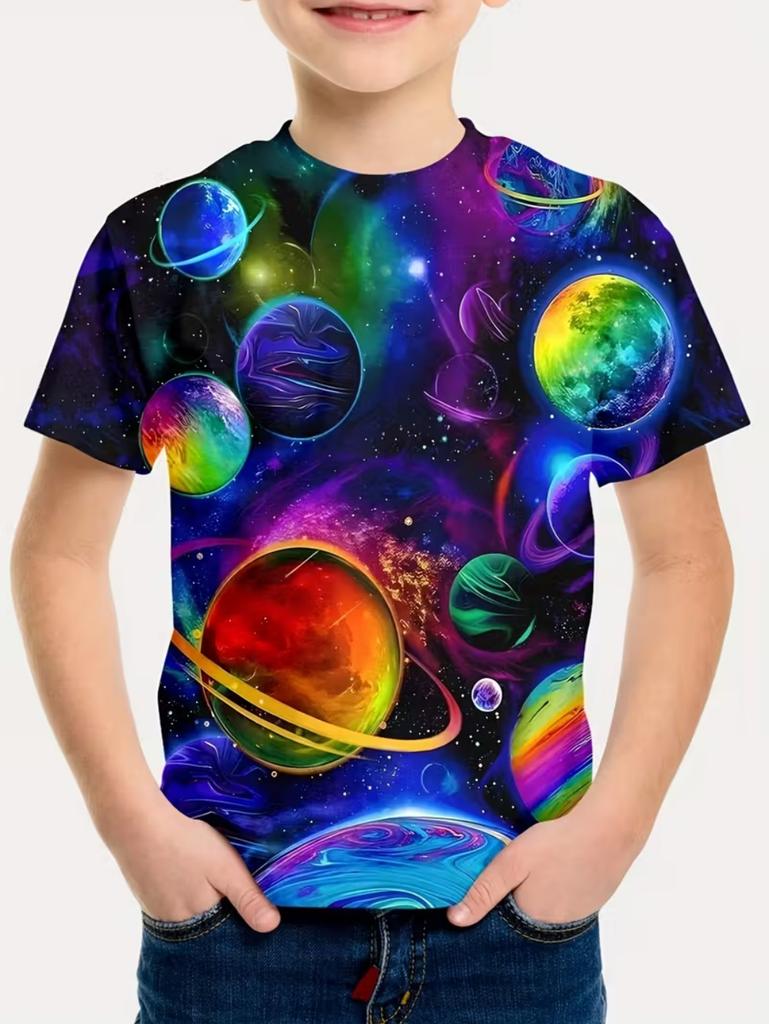 Jungen Kinder Kleidung Stylisch Cartoon Weltraum Astronaut Grafik T-Shirts Jungen Mädchen Sommer Kurzarm Outdoor Kleidung für Kinder