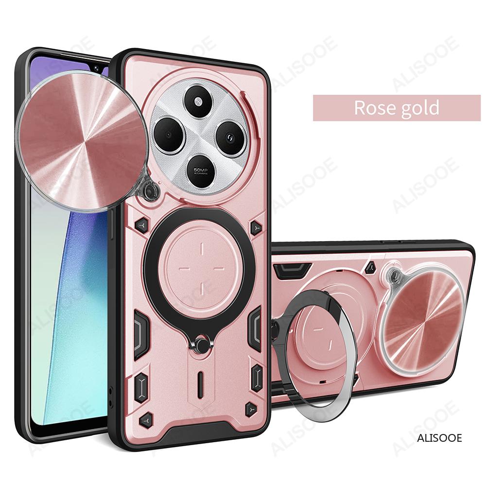 

Slide Camera Funda for Redmi 14C 4G Case Ring Stand Protection Back Cover for Xiaomi Redmi 14C Shockproof Phone Capa for Redmi 14C 4G рожевий колір золота