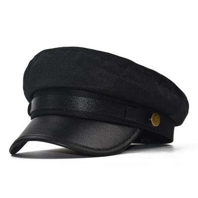 Unisex Δερμάτινο Καπέλο PU Φθινοπωρινό Καπέλο Ναυτικού για Γυναίκες Άνδρες Άνδρες Μαύρο Γυναικείο Καπέλο Ταξιδιού Φοιτητή Καπέλο Καπετάνιου Στρατού Επίπεδη Κορυφή