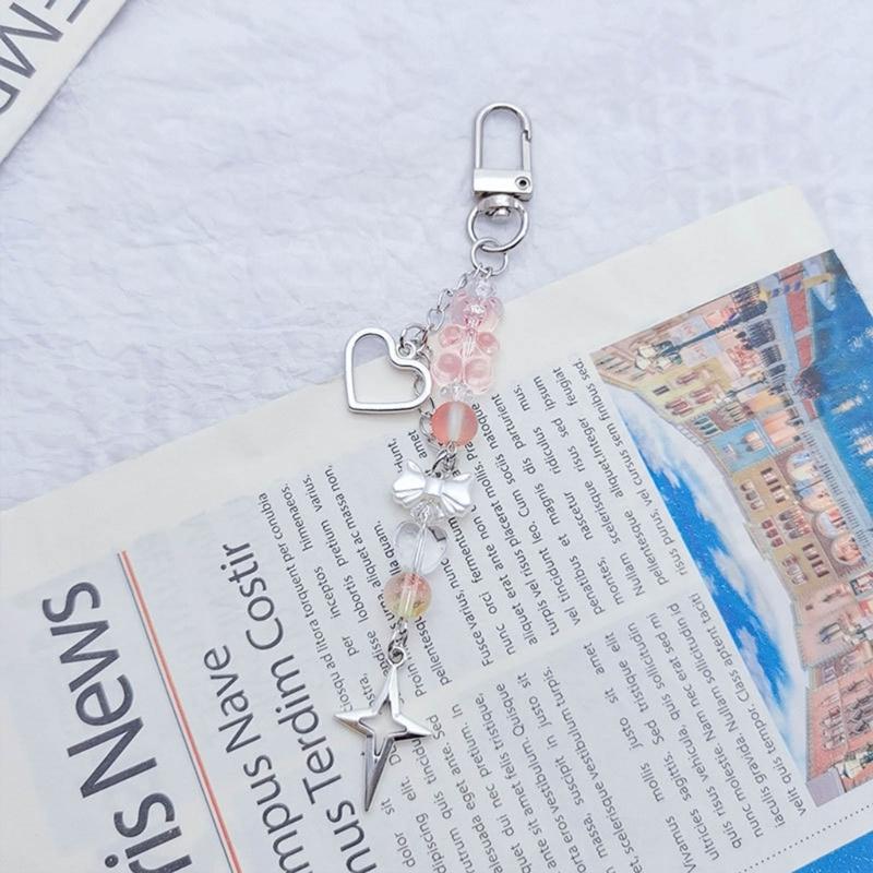 Beaded Wrist Strap Cross Pendant Keyring Hollow Heart Bead Wrist Strap Y2k