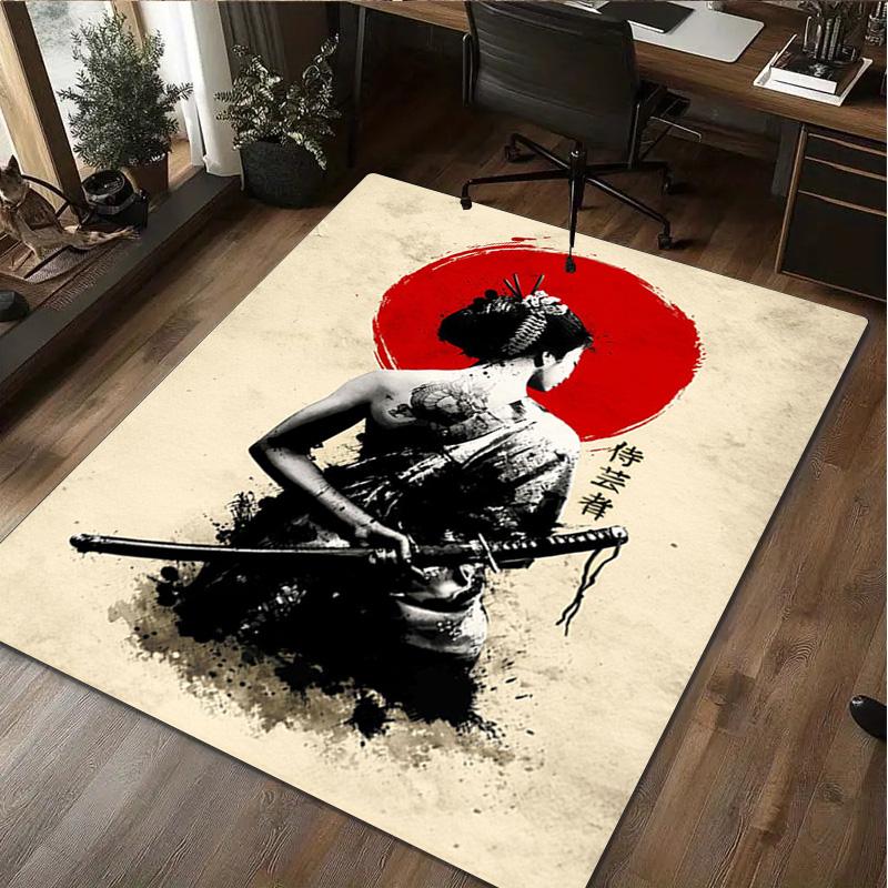 Samurai-Frauen-Druckteppich - Heimdekoration Teppich für Wohnzimmer Schlafzimmer Bodenbelag Computerstuhl Bereichsteppich
