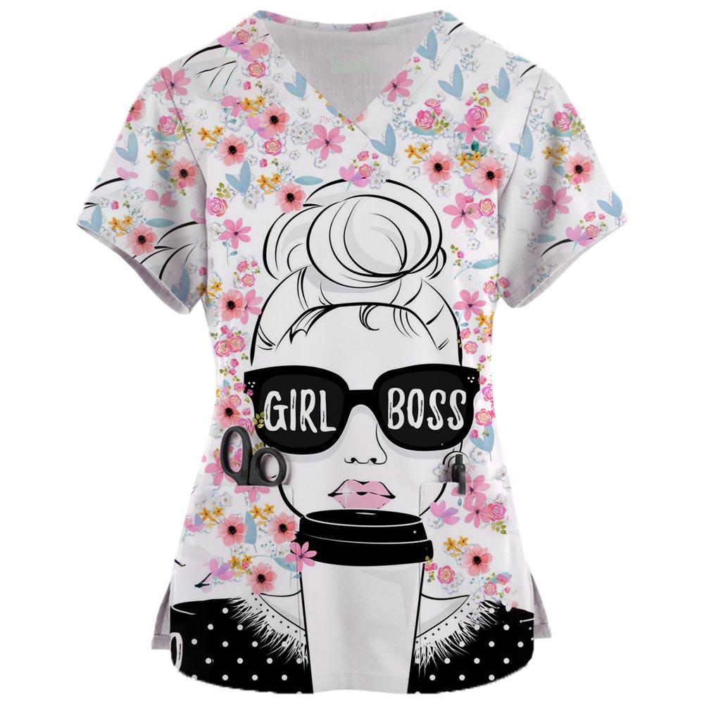 Φορέματα Σπα με Κινούμενα Σχέδια Μπλούζες Ομορφιάς και Υγείας Επαγγελματική Στολή Κομμωτηρίου Γυναικεία Μπλουζάκια