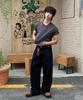SIGNATURE Twist Curved Cotton Pants [Black]