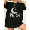 Black Oversized T Shirt Witch Moon And Star Print For Women Casual Streetwear Fashion Summer Outfit