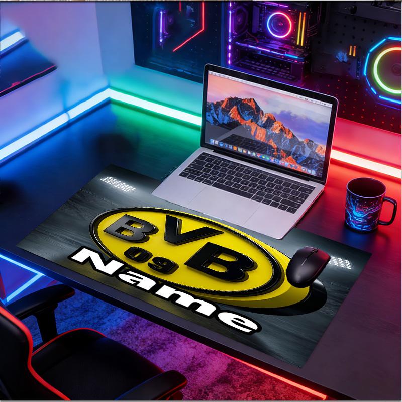 Custom Name Personalized Borussia Dortmund Pattern Mousepad, Laptop PC Desk Mat, Decorative Desk Mat for Home Keyboard Pad Gift