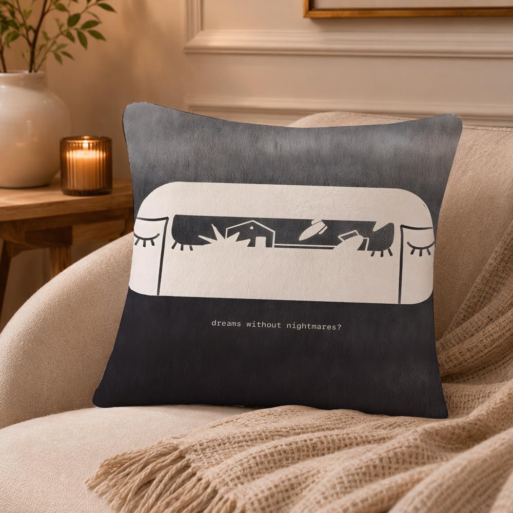 Black and white creative art painting Cushion Cover Anti-dustmite Pillowcase Invisible zipper silky short plush Sofa cushion