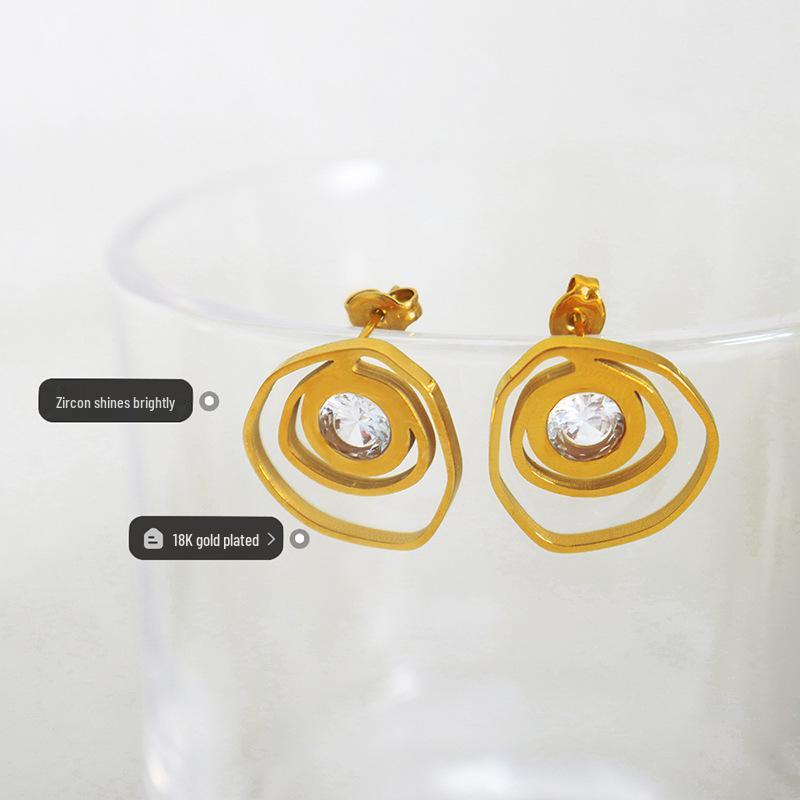 Niche French Geometric Rose Zirconia Hoop Earrings - Colorfast Titanium & Stainless Steel Jewelry for Women