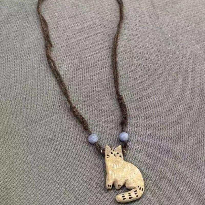 Cute Metal 3D Cat Pendant Necklaces for Women Men Trendy Simple Rope Chain Braided Necklaces Couple Friendship Jewelry Gifts
