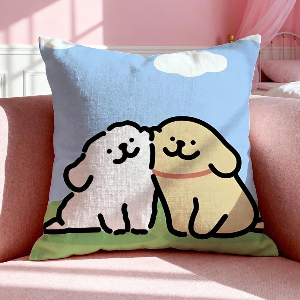 Character LLine Puppy Cushion Cover Breathable Linen Pillowcase Summer Odorless EcoFriendly Invisible Zipper Washable