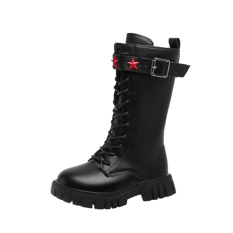 

Children Knee Length Boots Star Autumn British Kids Zipper Comfortable Non Slip Solid Color Long Boots Girls Princess Boots 27 чорний