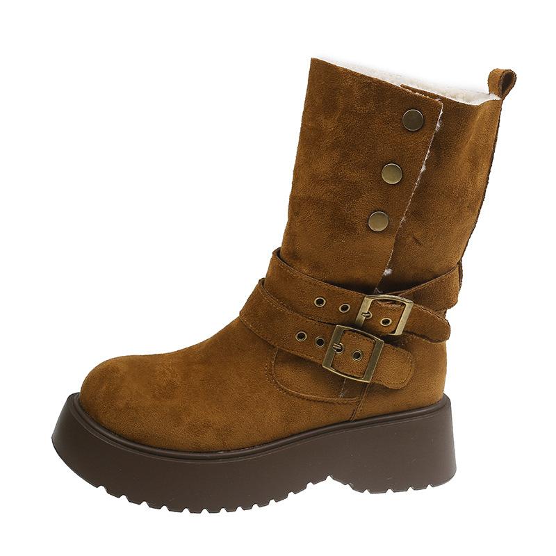 Women's Large Size Soft Sole Winter Warm Fur One Snow Boots Padded Lined Ankle Boots Anti-slip Hiking Sports Cotton Boots Martin Boots