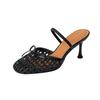 396-3 Holiday wind summer new Mori literary hand-woven hollow bow bag head thin heel high heel slippers