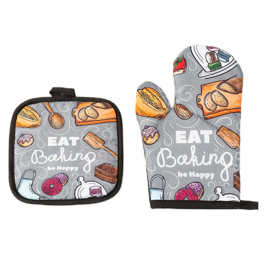 Kitchen Microwave Insulation Gloves with Mat Heat Resistant Baking Gloves Cooking Baking Gloves Oven Mitts Enduring