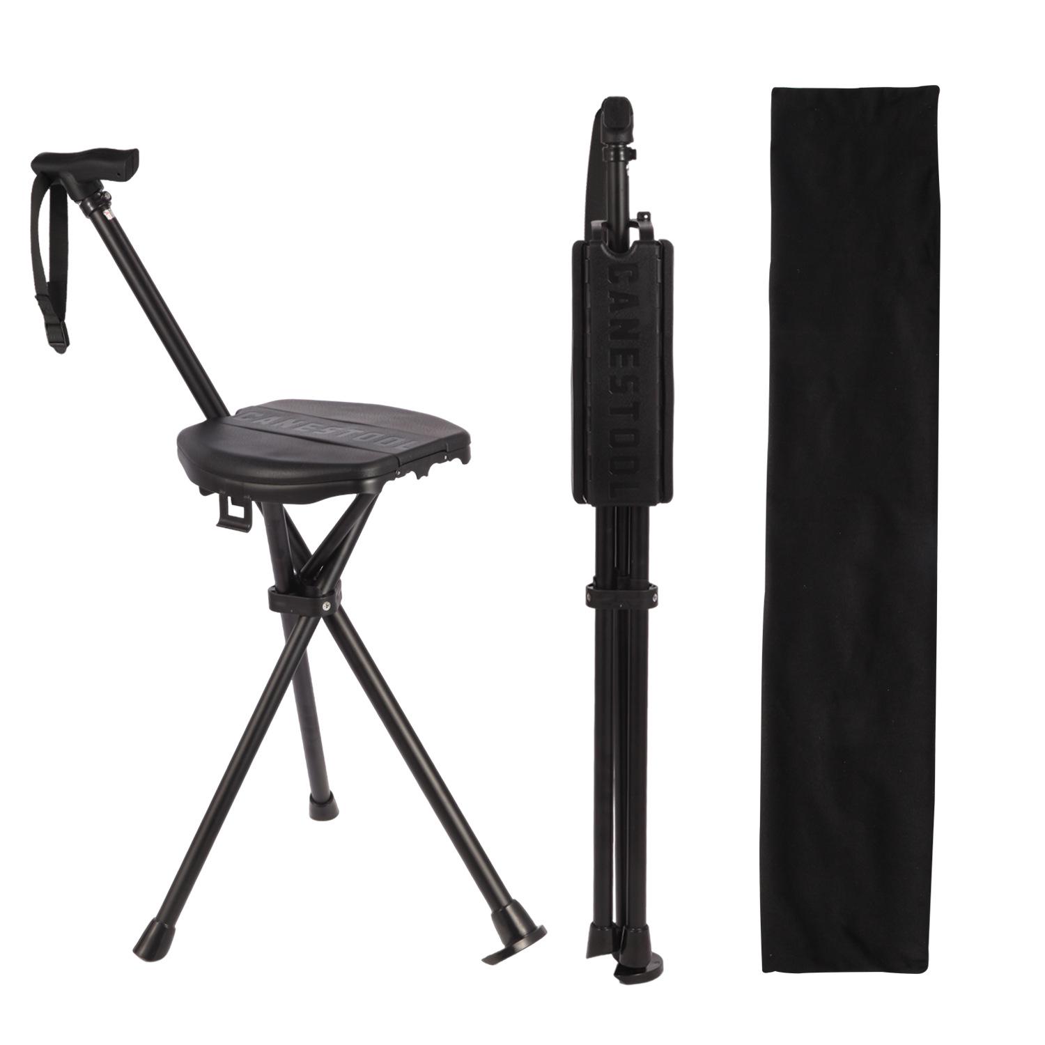 Delta Adjustable Foldable Trekking Pole Chair: Portable Outdoor Resting Cane чёрный