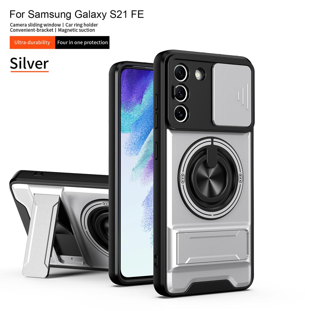 For Samsung S21 FE Case Galaxy S21FE Cover S21 FE Phone Case Magsafe Magnetic Fold Holder Military Armor Camera Protection Cover