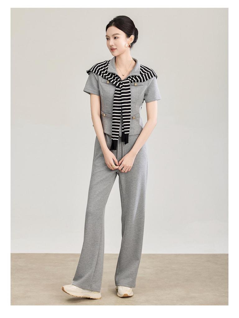 Elegant Beaded Neck Tencel Linen Vest & Wide-Leg Pants Set for Women - Spring Collection