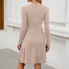 Vestido de Suéter hasta la Rodilla para Mujer Manga Larga Cuello Redondo con Bolsillos Casual Invierno