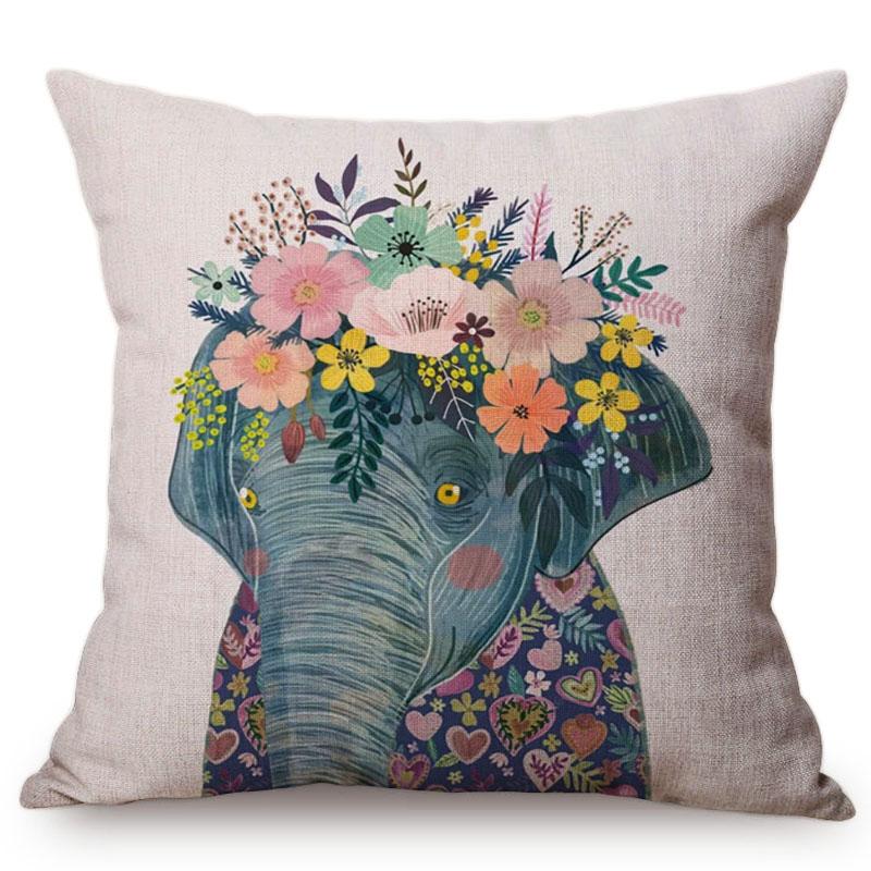 Cute Watercolor Painting Cat Flamingo Dog Kid'S Nursery Art Room Decorative Throw Pillow Case Cotton Linen Animal Cushion Cover