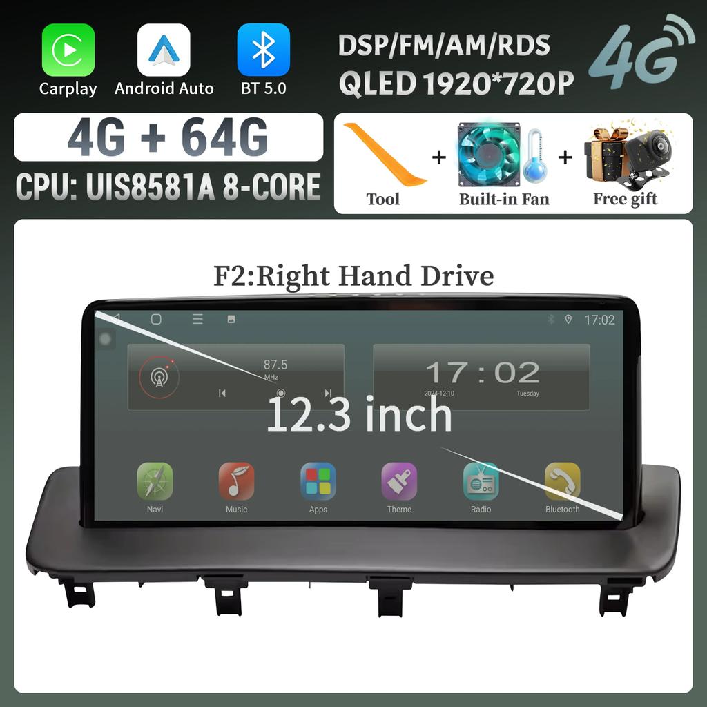 12.3" For MAZDA CX-9 2016-2021 Car Radio Multimedia Video Player Screen Navigation GPS BT Android CarPlay Touch Screen  Stereo