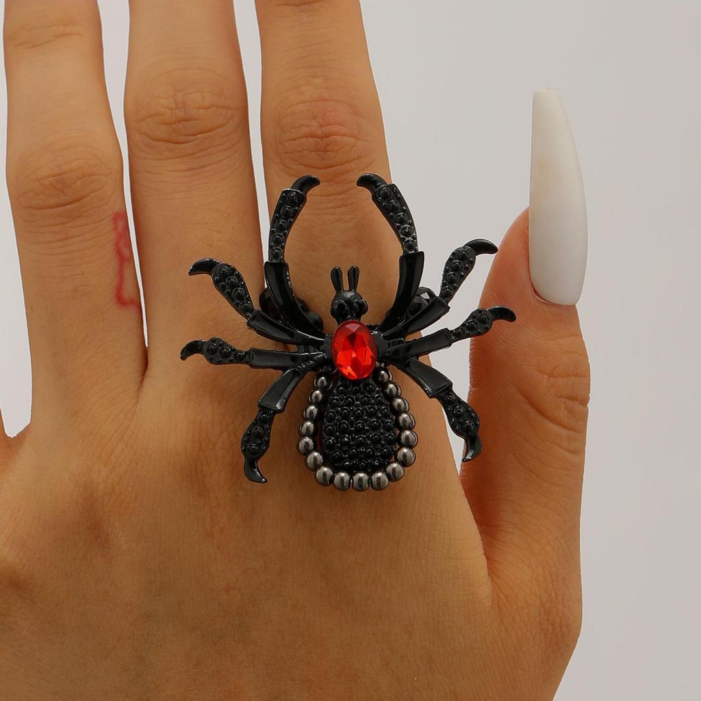 Gothic Punk Rhinestone Spider Jewelry Set for Halloween (Necklace, Bracelet, Ring) Unisex
