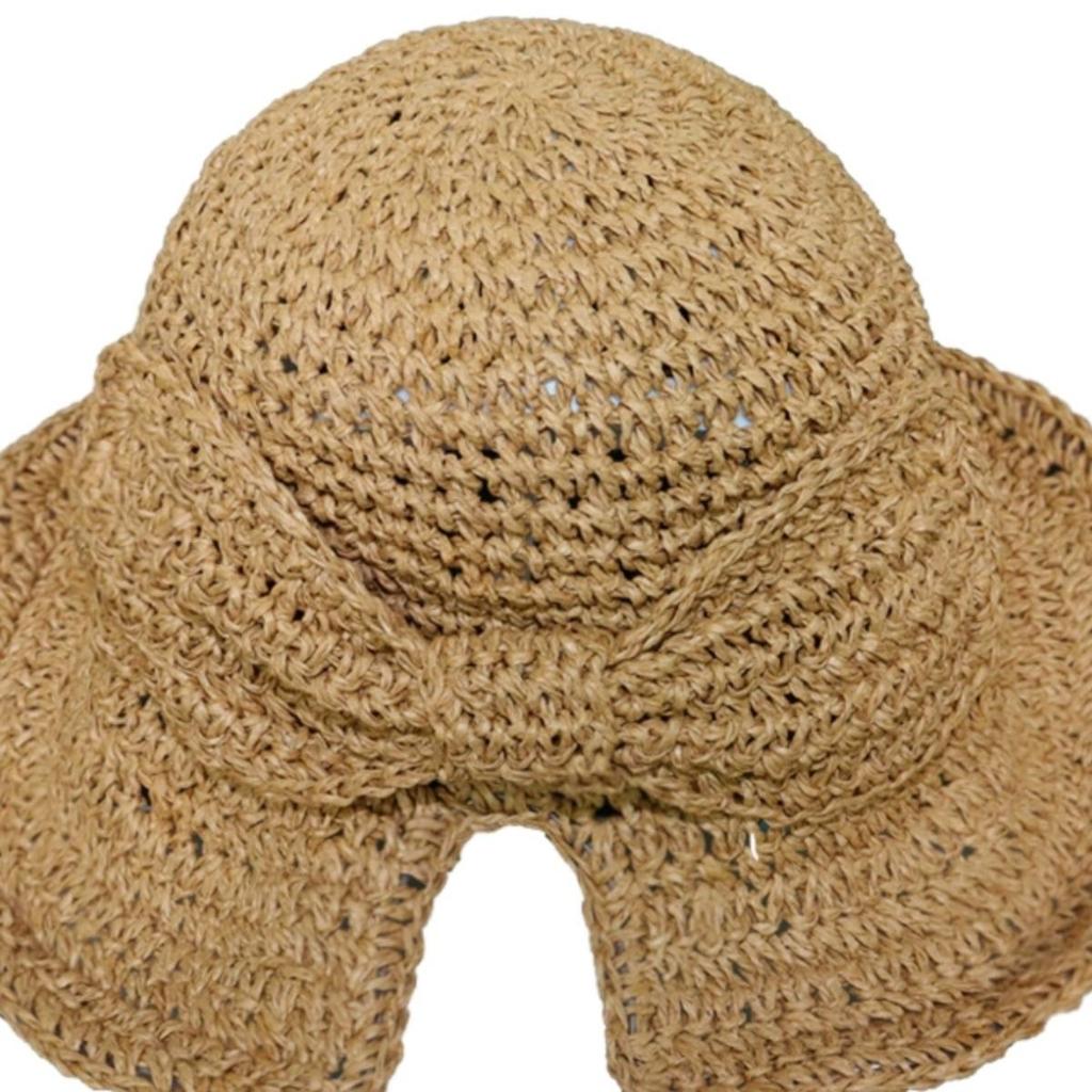 Women's Foldable Japanese Straw Sun Hat with Bow - Casual Summer Bucket/Fisherman Style for Travel & Sun Protection