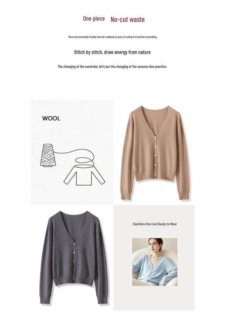 Leka Sha Women's 100% Fine Wool V-Neck Knit Cardigan, Long Sleeve Loose Sweater