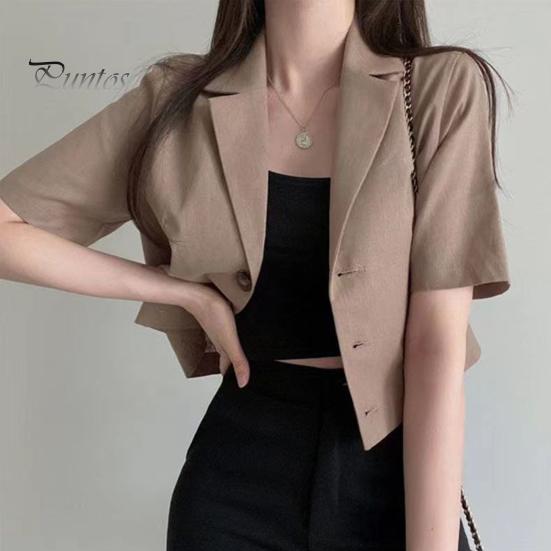 Damer Sommerdrakt Frakk Revers Kortermet Enkeltspent Knappelukking Kort Draktsjakke Ensfarget Løs Passform Business Yttertøy