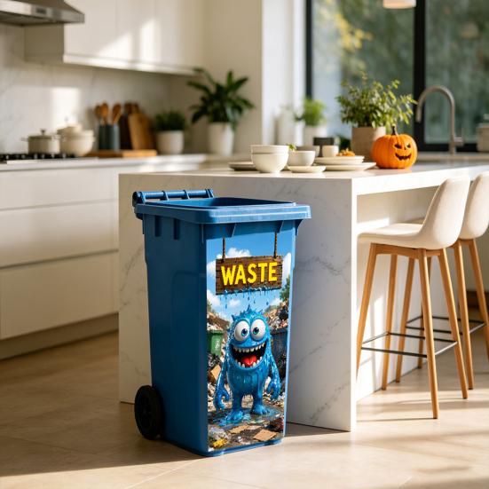 Black Cat Bat Owl Pattern Halloween Trash Can Sticker, Spooky Pumpkin Ghost Wheelie Bin Decal, Easy Apply Mural Waterproof Outdoor Garbage Sticker