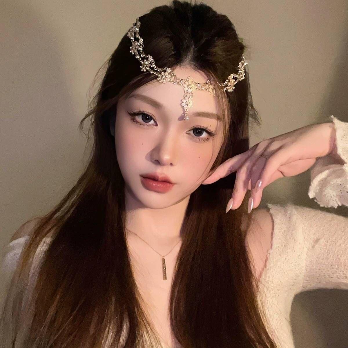 

Антикварная подвеска для бровей, повязка на голову, аксессуары для старинного костюма, ханьфу, экзотическая цепочка для волос, аксессуары для лба, принцесса западных регионов