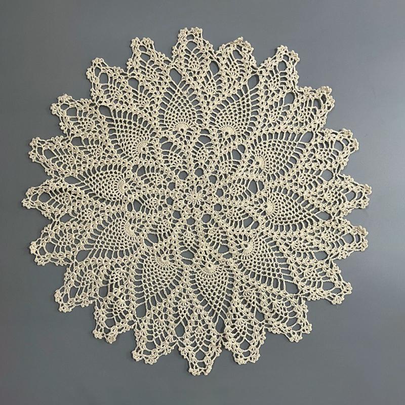 

Ручная работа Крючком Хлопковая Нить Круглая Скатерть Европейский Американский Кантри Абажур Ажурная Скатерть Диаметр 60 см Diameter about 60cm бежевый