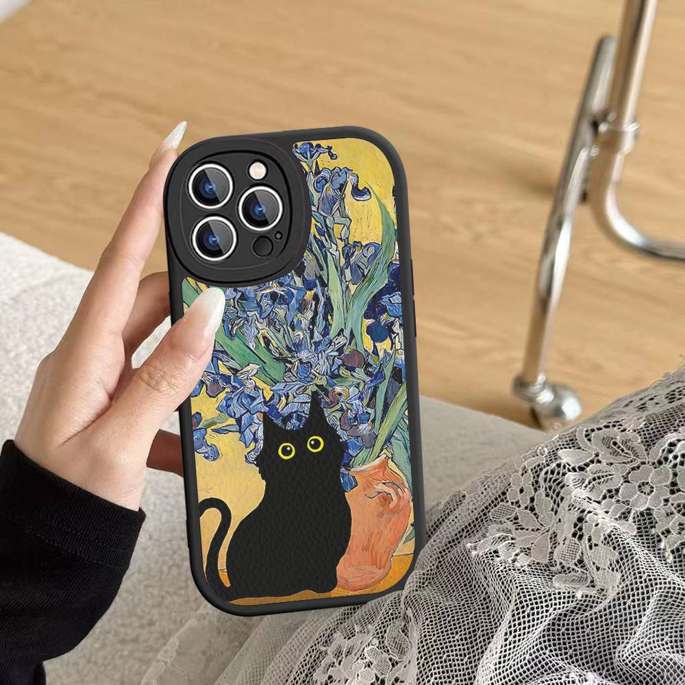 

Смешные коты Ван Гог Чехол для телефона Для IPhone 16 15 14 13 Pro Max 11 12 Plus Кожаный Силиконовый Чехол iphone 12
