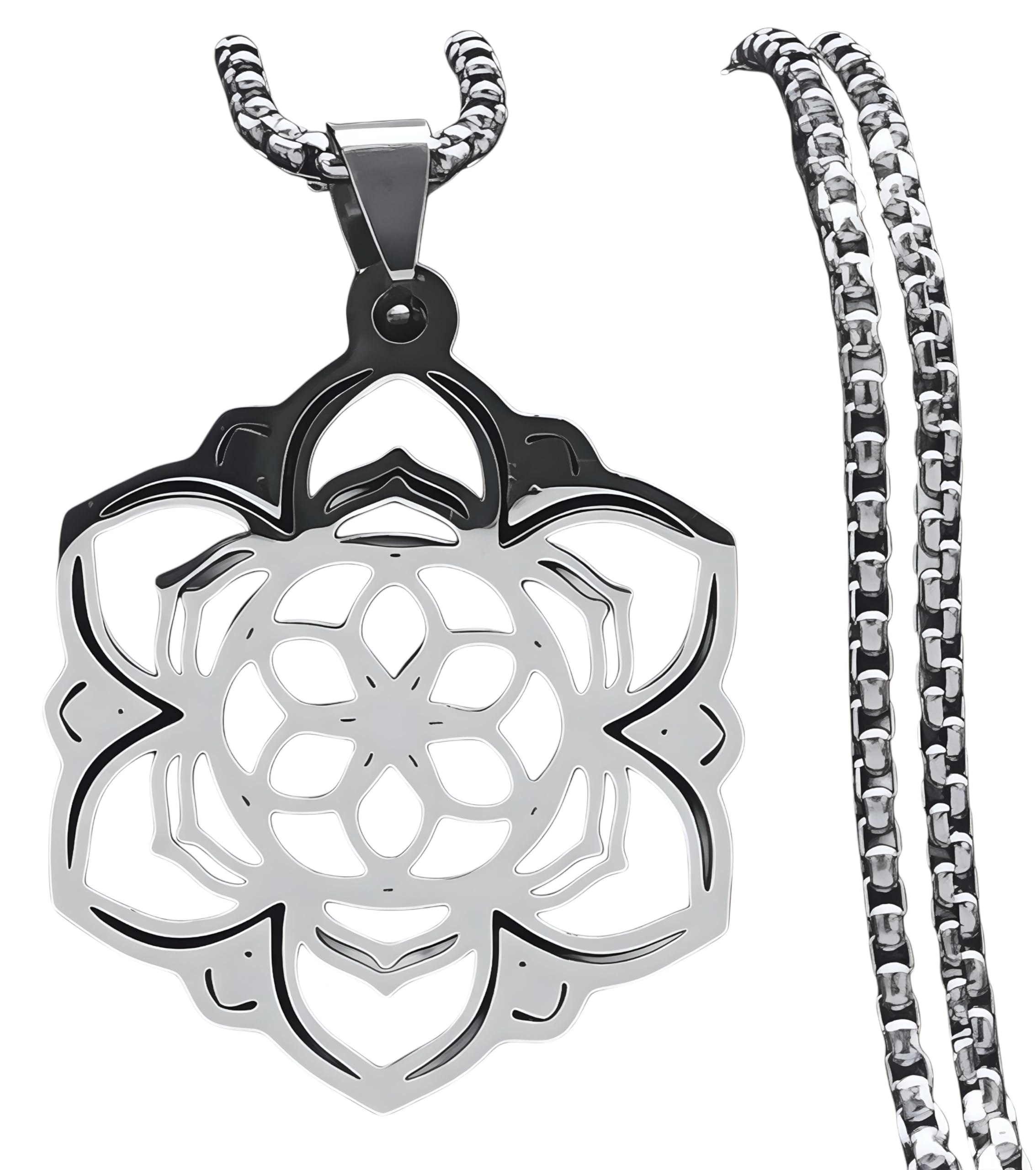 

Подвеска-ожерелье из нержавеющей стали в венецианском традиционном дизайне [HANA.ZEN] Женская, Сталь, Цветок, Узел, Цепь, (Цветок, Серебро, 50 см)