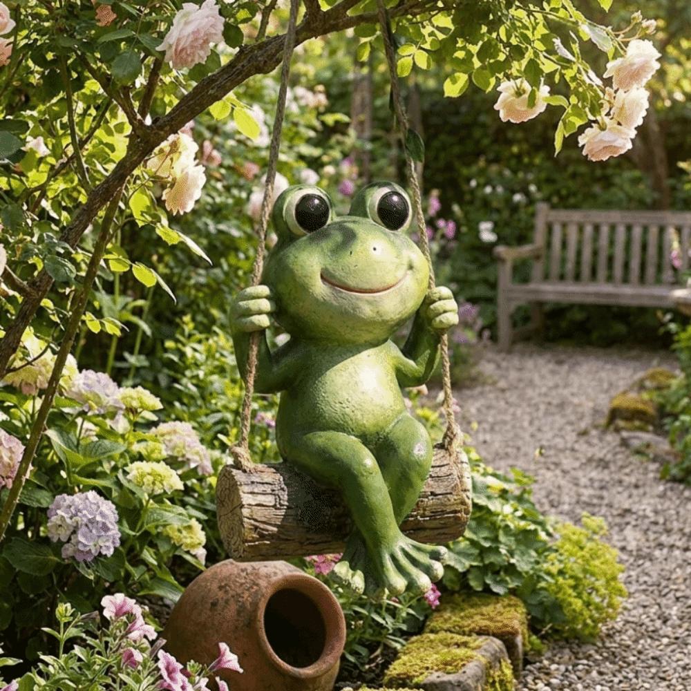 Cute Garden Animal Statue Resin Garden Art Sculpture Animal Sculpture Frog Swing Ornament Patio
